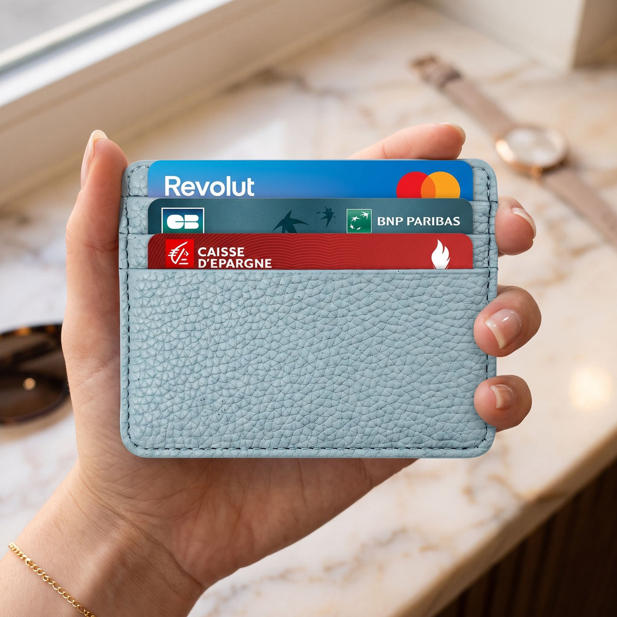 Porte-cartes en cuir simple extra plat