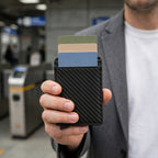 Porte-cartes pop-up effet carbone pliable porté en situation