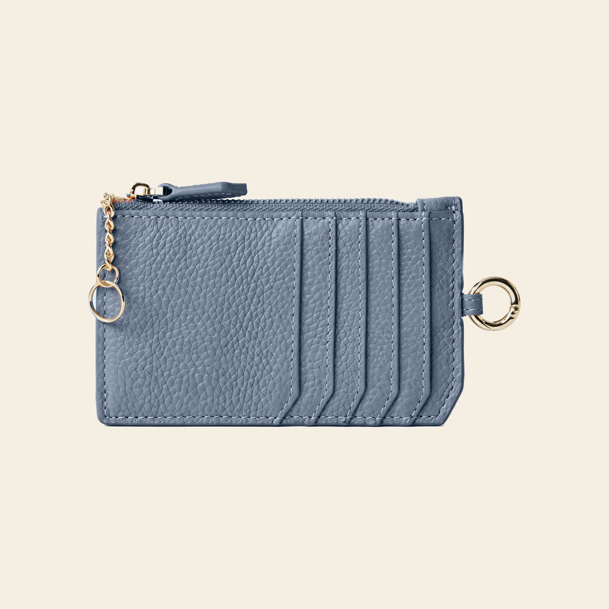 Porte-cartes en cuir zippé avec porte-clés