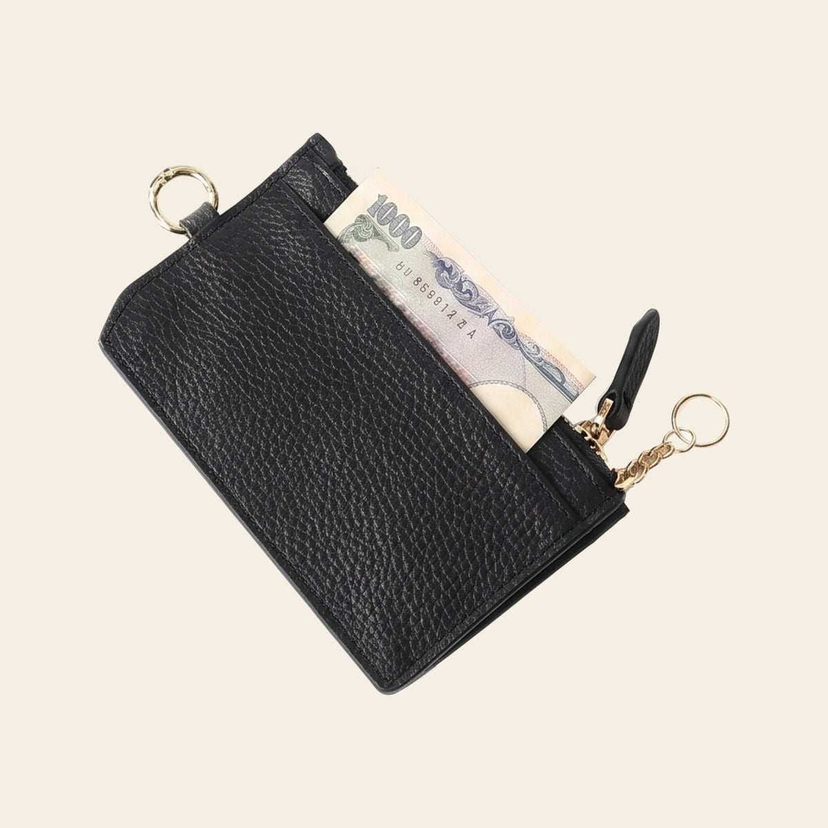 Porte-cartes en cuir zippé avec porte-clés