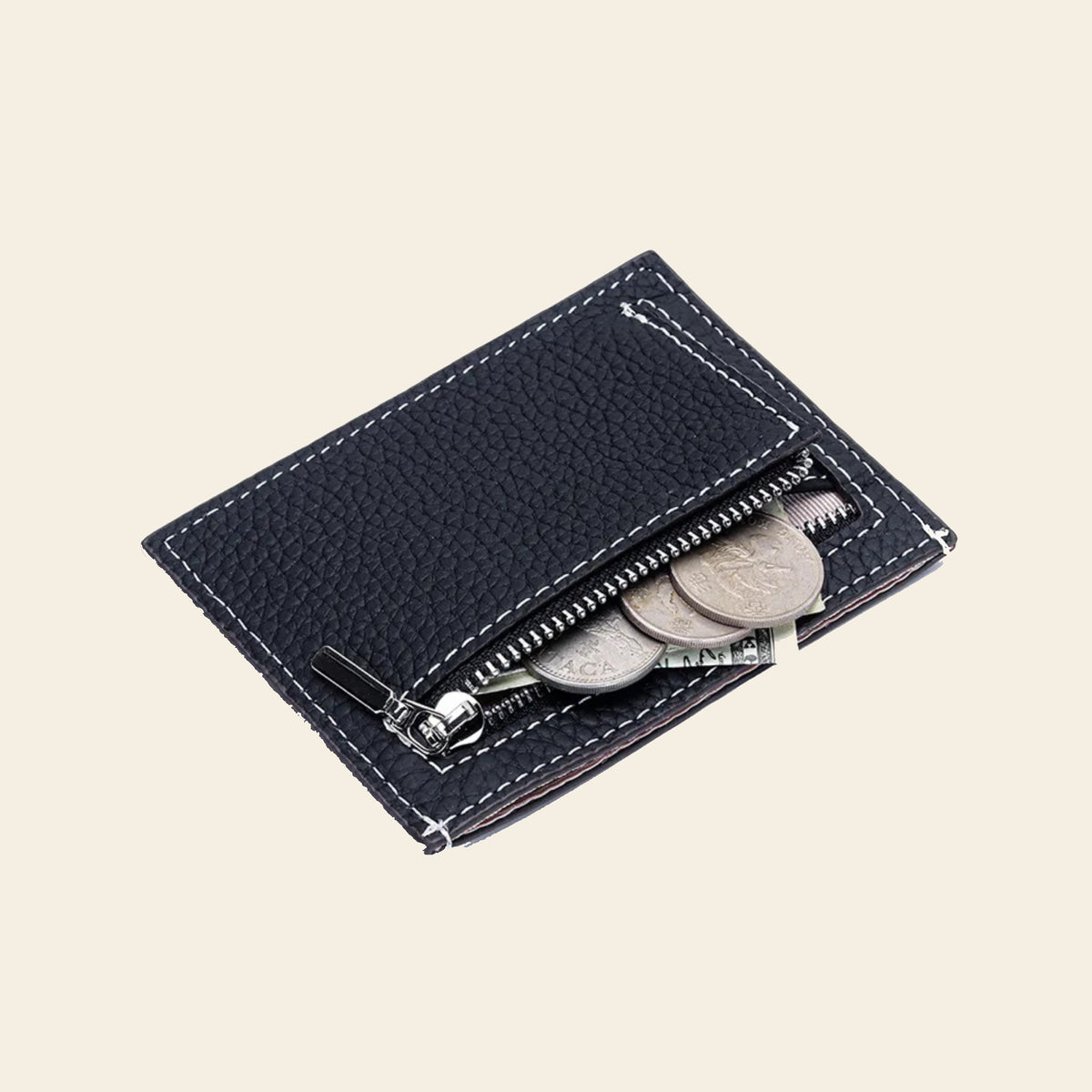 Porte-cartes en cuir plat zippé