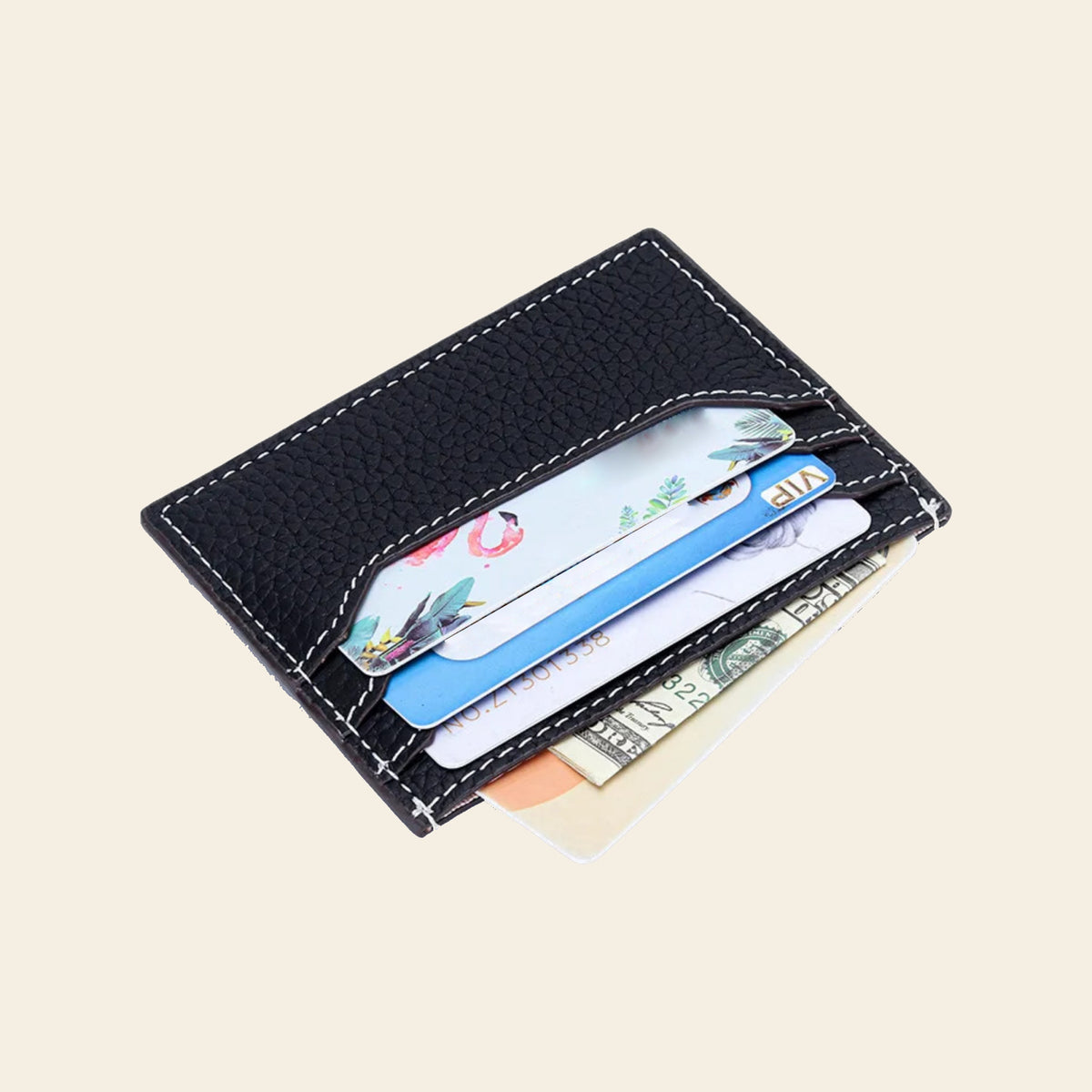 Porte-cartes en cuir plat zippé
