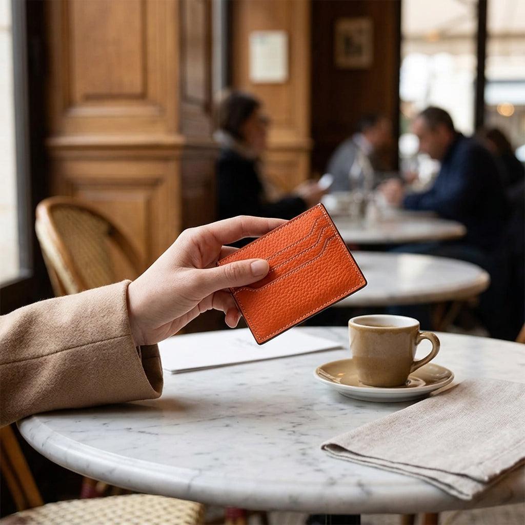 Porte-cartes en cuir plat zippé