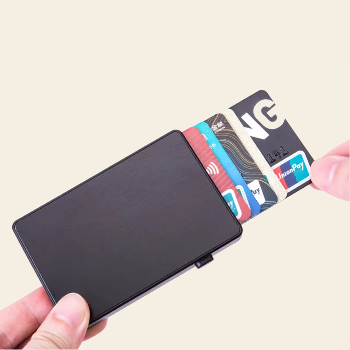 Porte-cartes en aluminium pour homme rigide automatique pop-up sécurisé anti-RFID