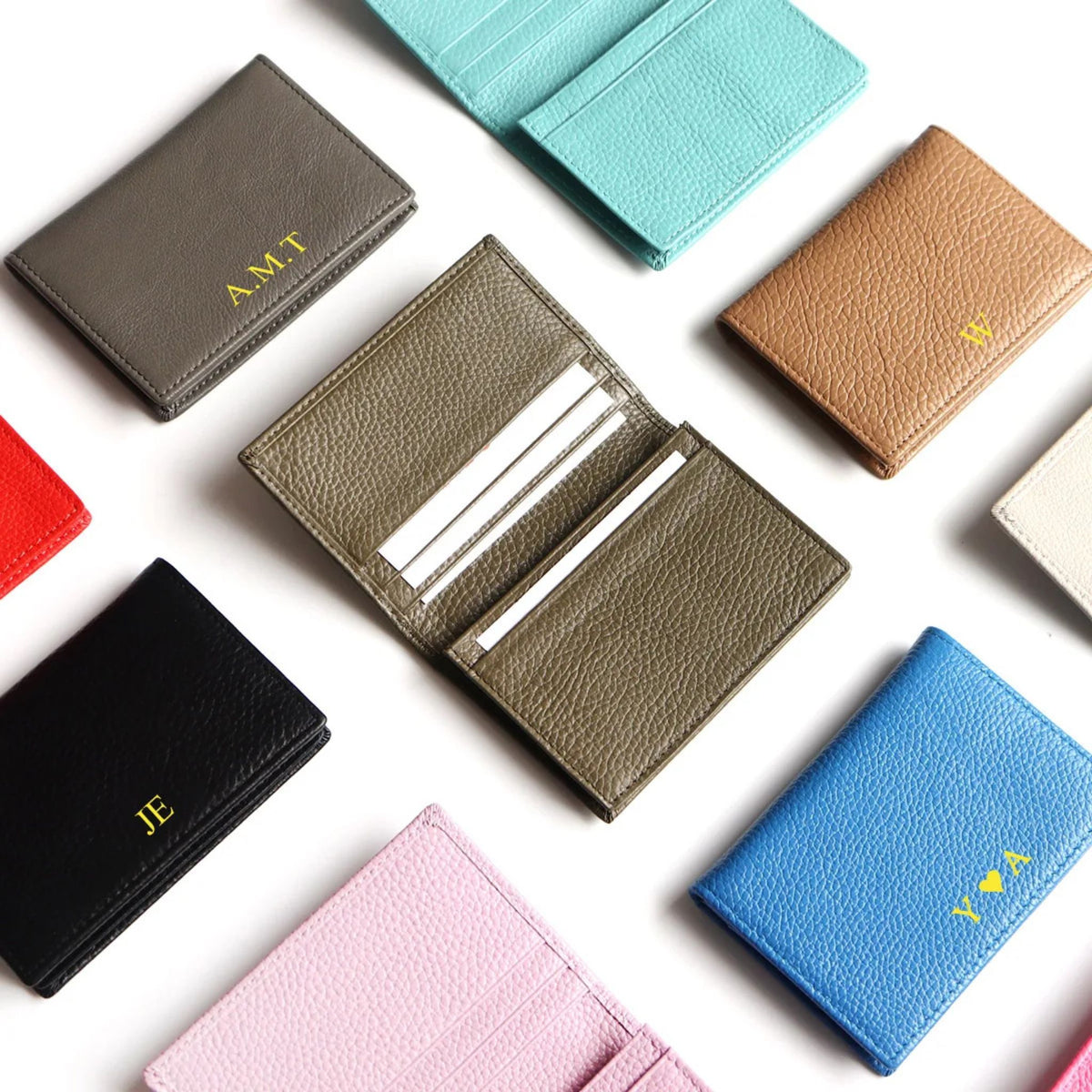 Porte-cartes en cuir luxe pour femme pliable personnalisé initiales