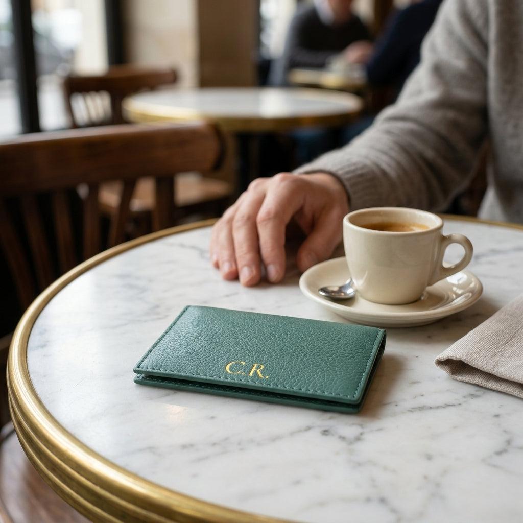 Porte-cartes en cuir luxe pour femme pliable personnalisé initiales