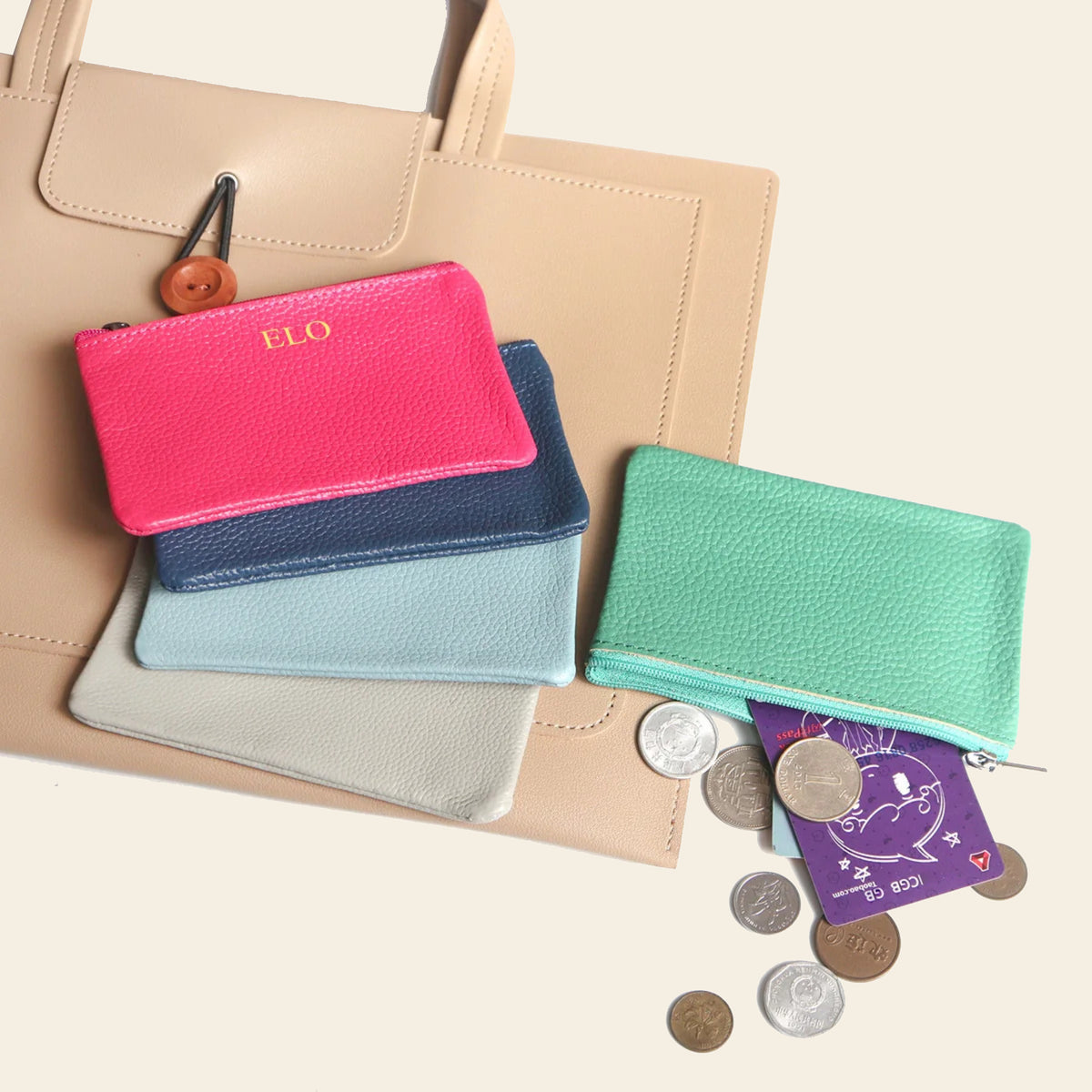 Porte-cartes en cuir luxe pour femme pochette zippé porte monnaie personnalisé