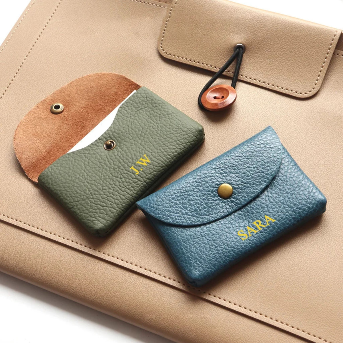 Porte-cartes en cuir luxe pour femme porte monnaie personnalisé initiales