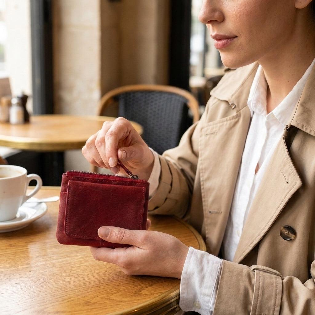Porte-cartes en cuir luxe pour femme porte monnaie zippé compact