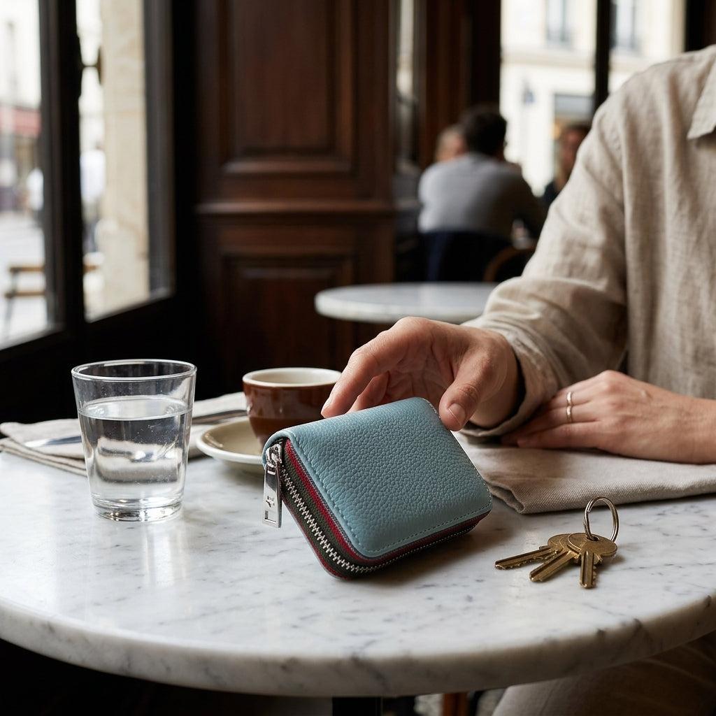 Porte-cartes en cuir luxe pour femme zippé accordéon grande capacité
