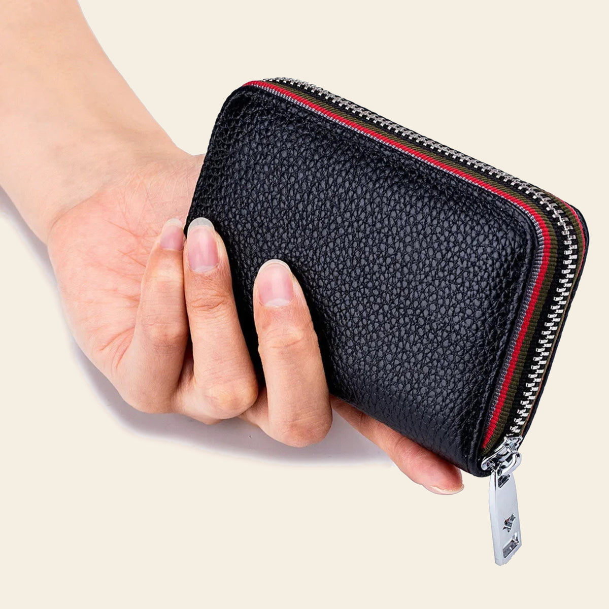 Porte-cartes en cuir luxe pour femme zippé accordéon grande capacité