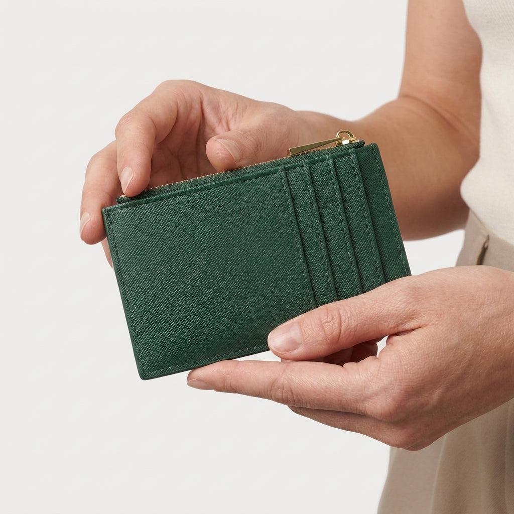 Porte-cartes en cuir luxe pour femme zippé fin