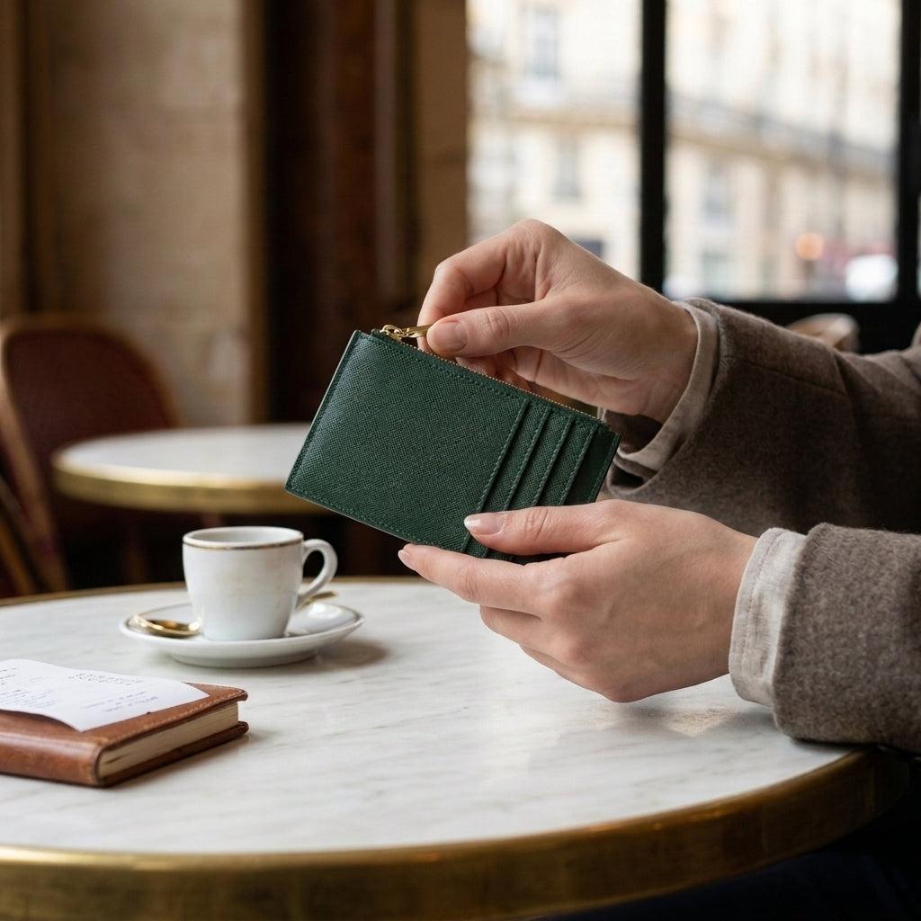 Porte-cartes en cuir luxe pour femme zippé fin