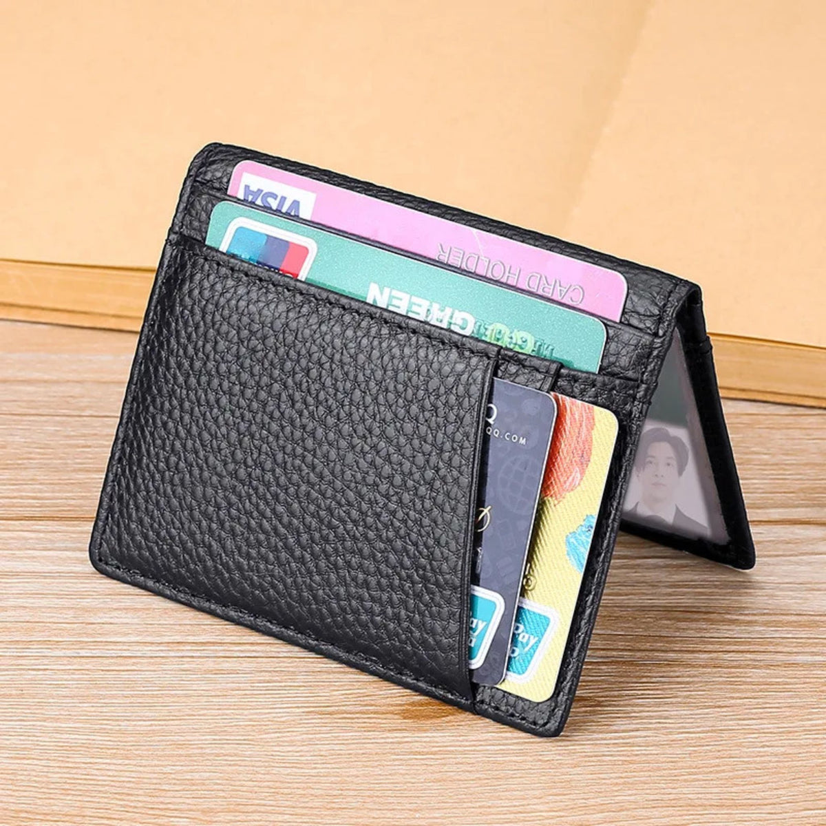 Porte-cartes en cuir luxe pour homme 2 volets fin