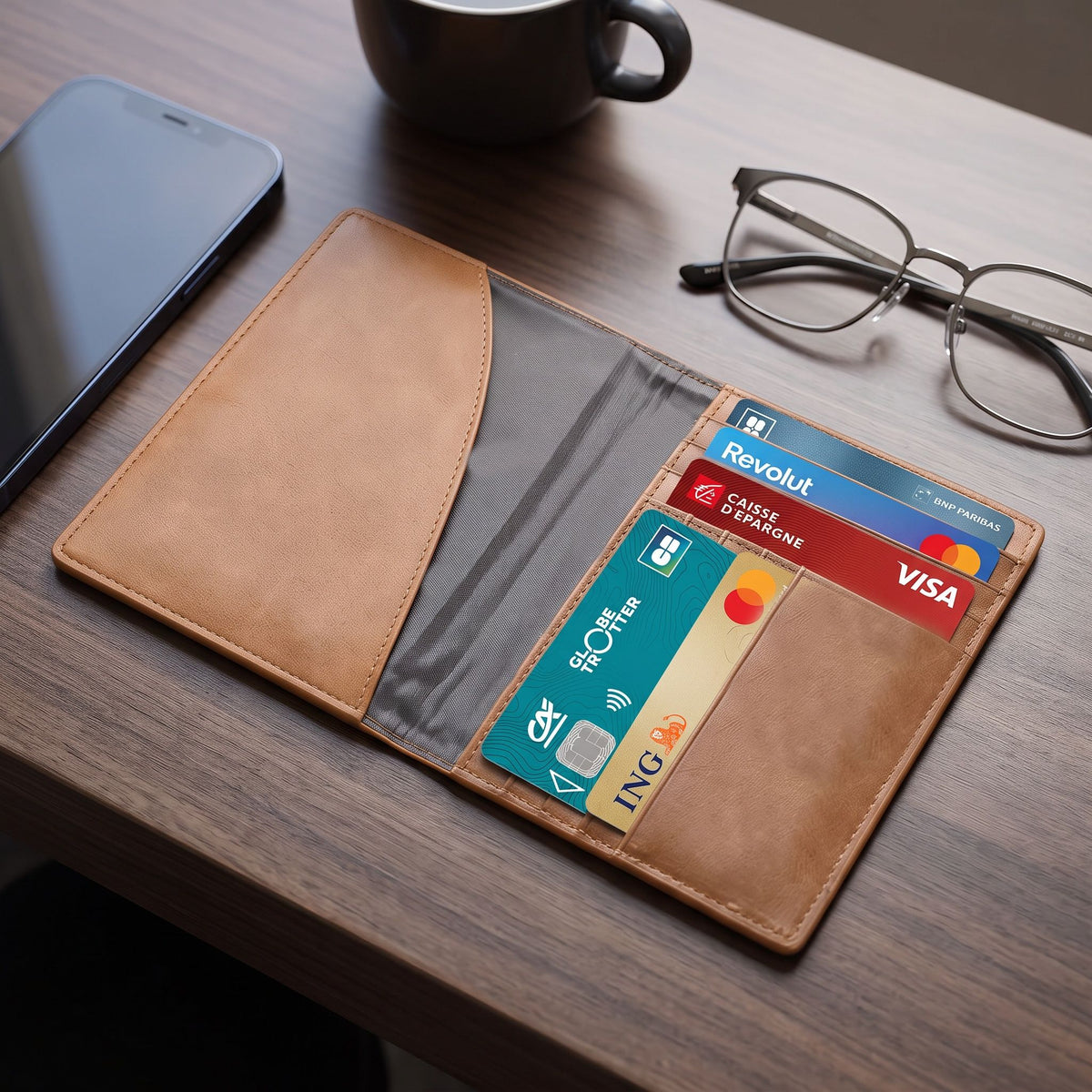 Porte-cartes en cuir luxe pour homme grand format pliable