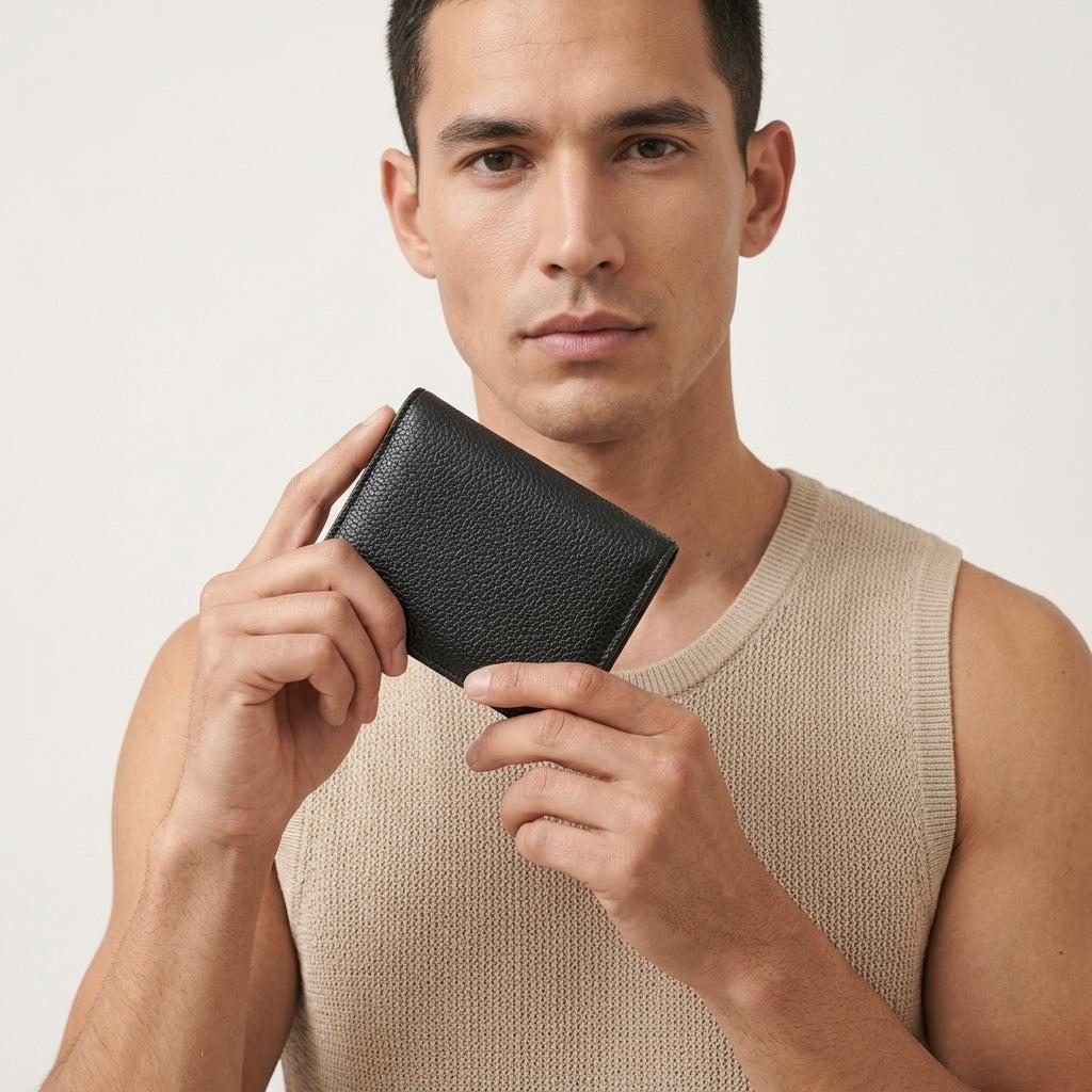 Porte-cartes en cuir luxe pour homme pliable compact