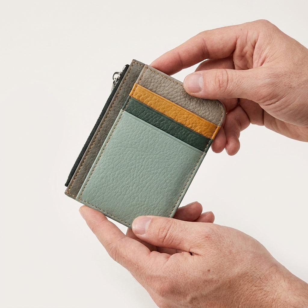 Porte-cartes en cuir luxe pour homme zippé porte monnaie porte clé