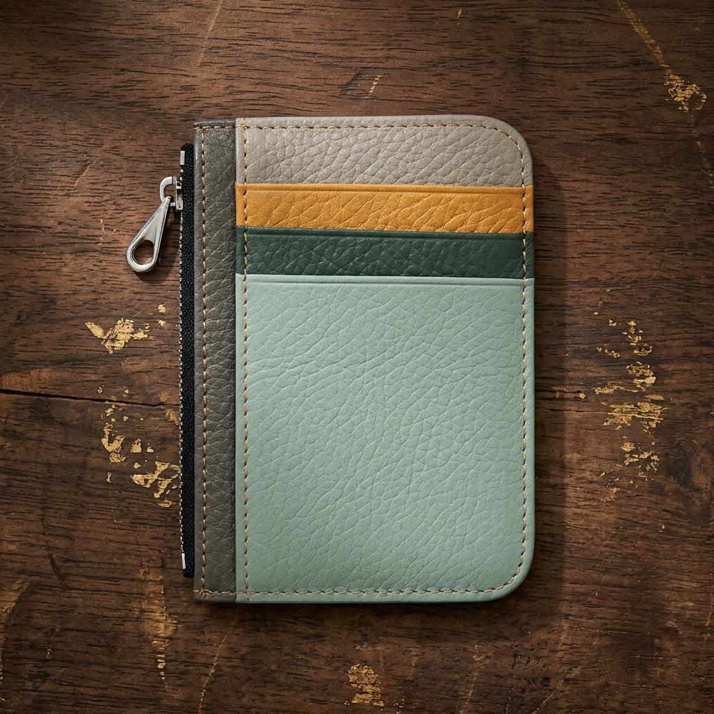 Porte-cartes en cuir luxe pour homme zippé porte monnaie porte clé