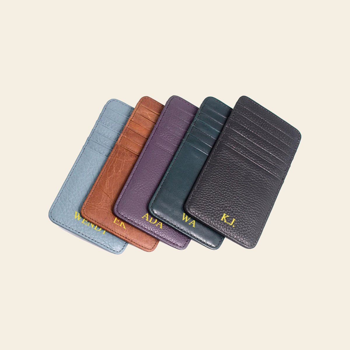 Porte-cartes en cuir luxe vertical personnalisé initiales unisexe