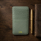 Porte-cartes en cuir luxe vertical personnalisé initiales unisexe