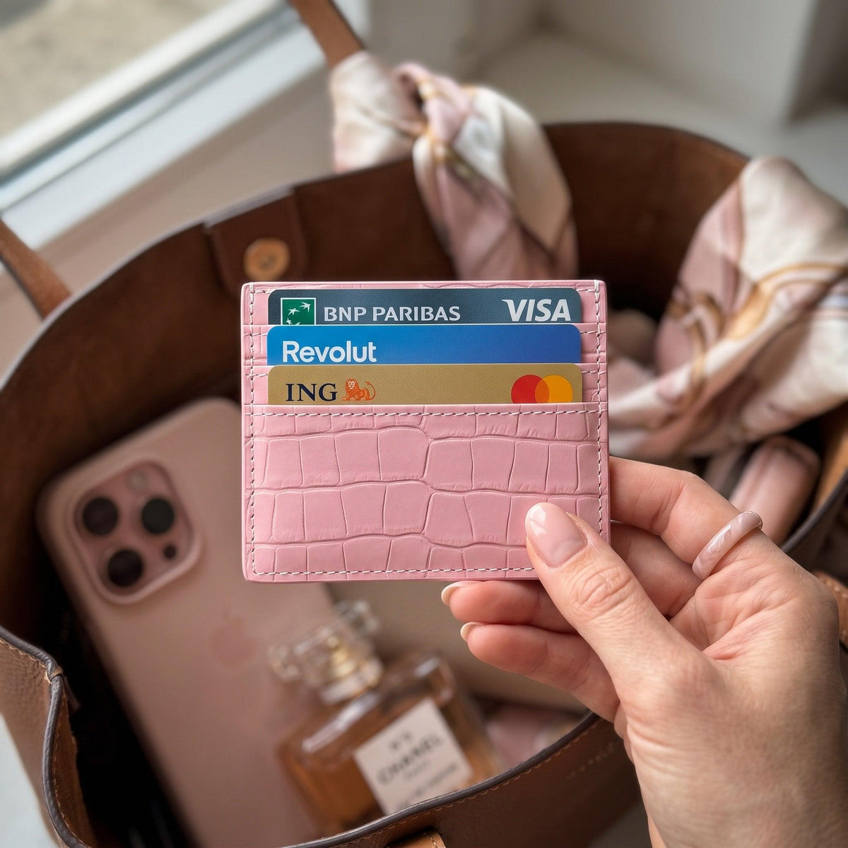 Porte-cartes pour femme motif croco plat