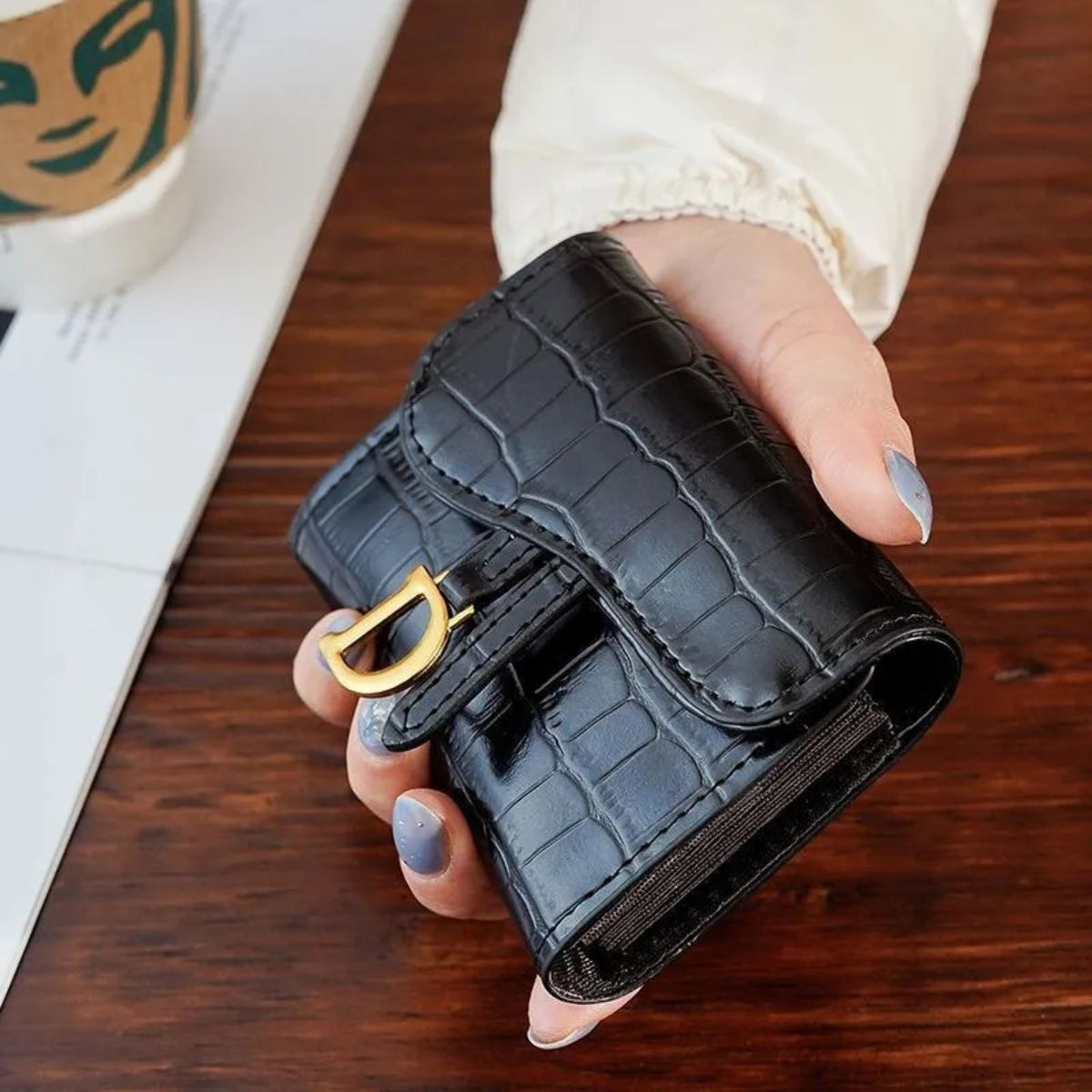 Porte-cartes pour femme porte monnaie motif croco accordéon
