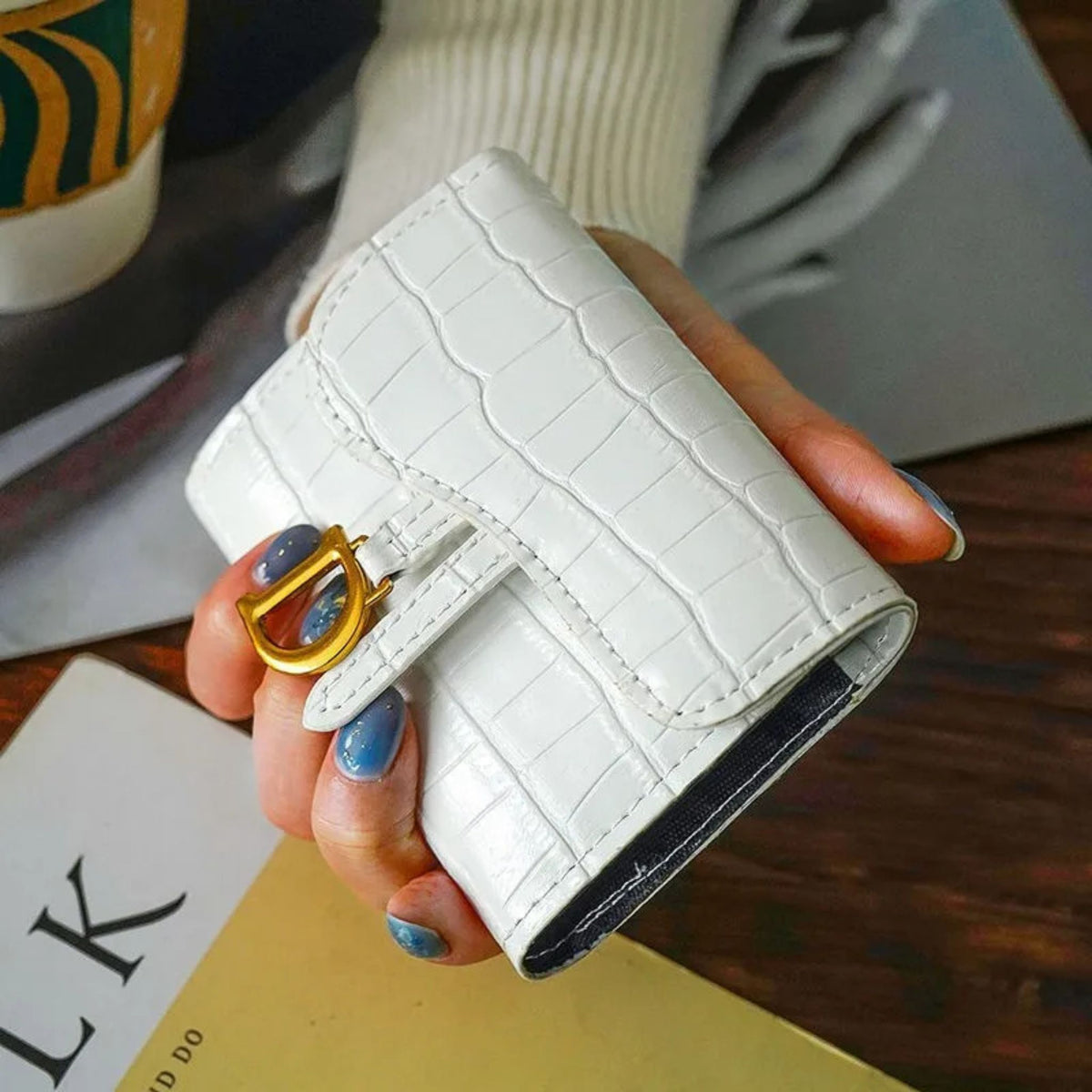 Porte-cartes pour femme porte monnaie motif croco accordéon