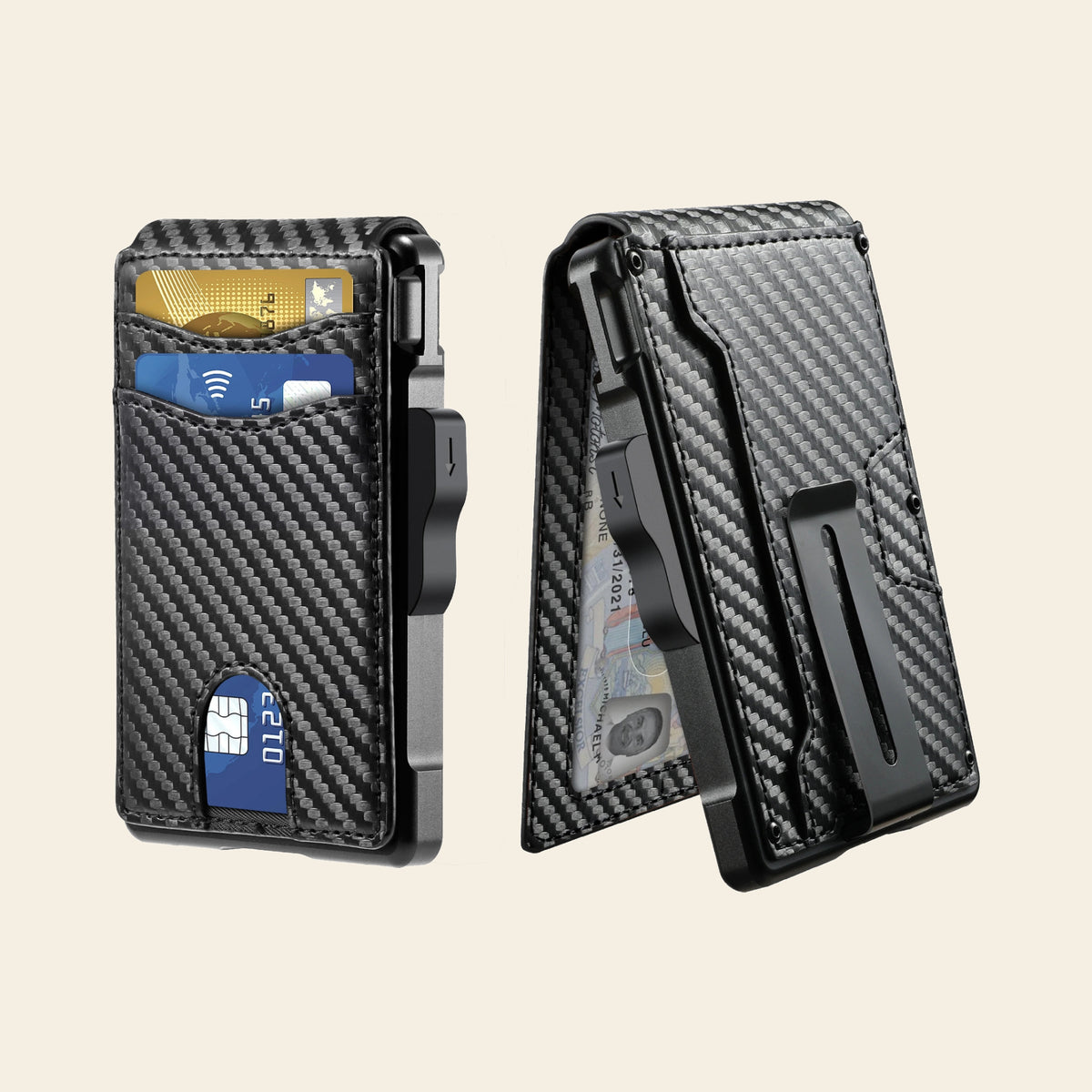 Porte-cartes pour homme carbone rigide automatique pop-up sécurisé anti-RFID pince à billets