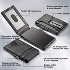 Porte-cartes pour homme carbone rigide automatique pop-up sécurisé anti-RFID pince à billets