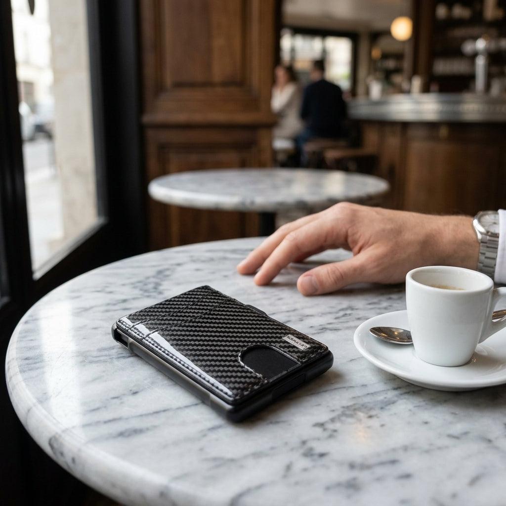 Porte-cartes pour homme carbone rigide automatique pop-up sécurisé anti-RFID pince à billets